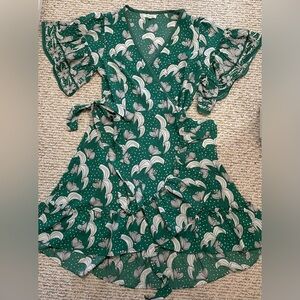 Cute green floral wrap dress